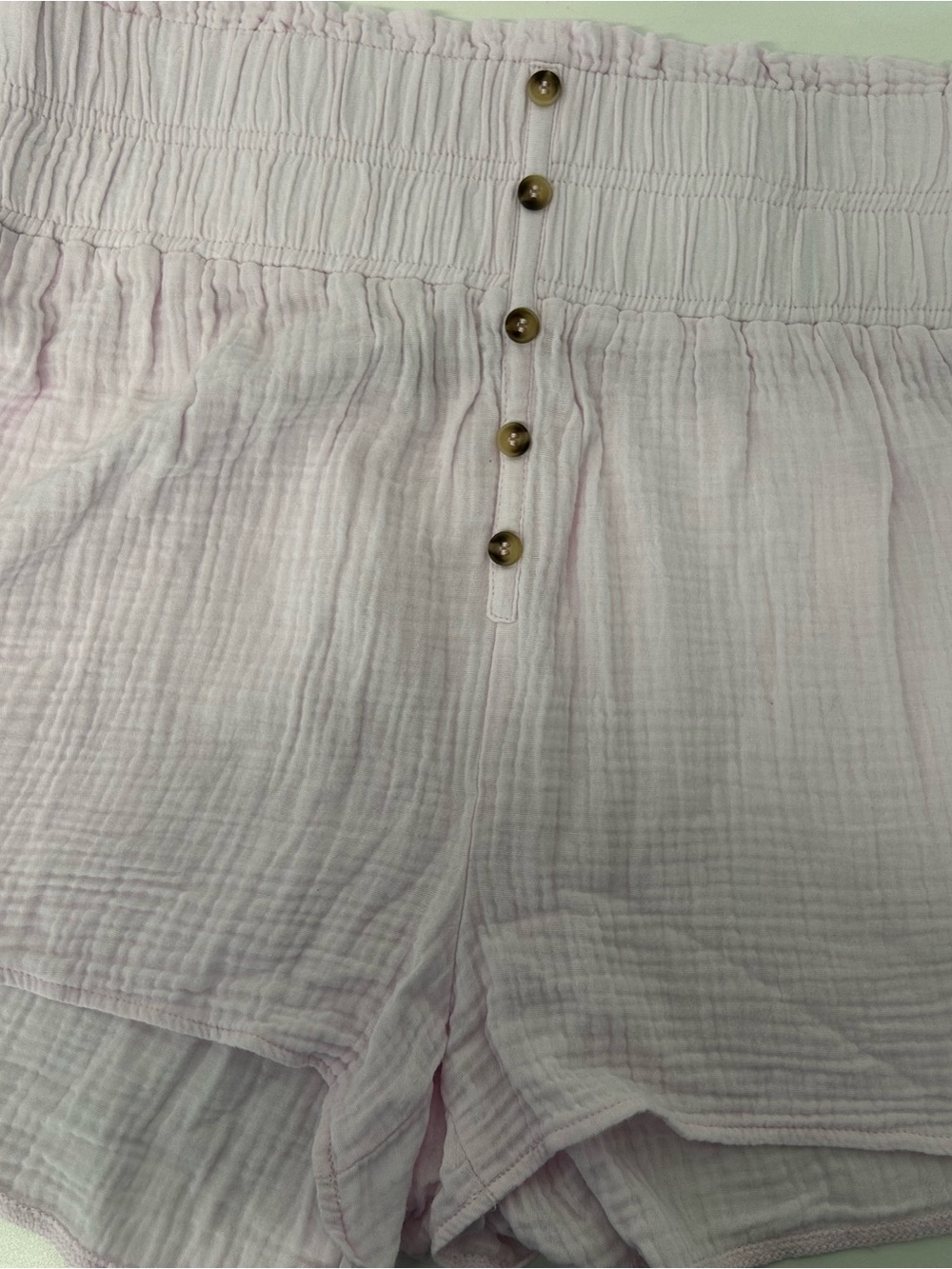 Simply Southern Pale Pink Smocked-Waist Button-Front Shorts